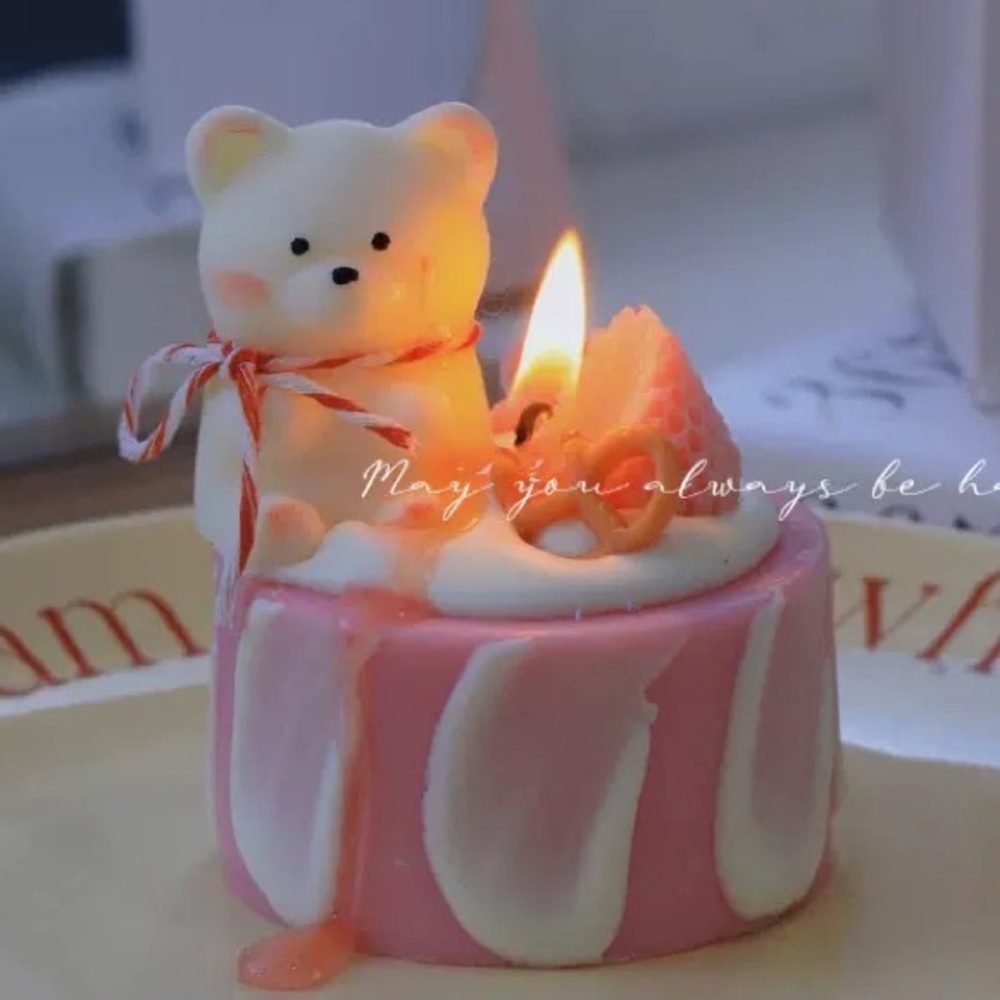 Sold out Charming Bear Candle with Pink and White Design